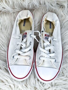 Converse White Low Top Kids Sneakers with Red Trim